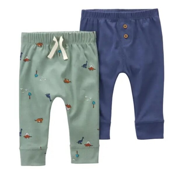 2 pair Baby Boys CARTER'S Pull On Pan Size Newborn Dinosaur Print Slate Blue NWT - Picture 1 of 1